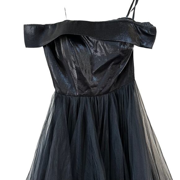 La Femme New Off the Shoulder Evening Gown Black 10 Formal Cocktail Fairy Goth - Picture 4 of 12